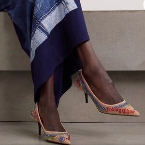 JIMMY CHOO
+ Jean Paul Gaultier 60 embellished printed mesh pumps